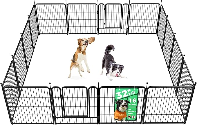 FXW Rollick Unleashed Dog Playpen for Indoor, Yard, RV Camping, 32 inch 16 Panels for Small and Medium Dogs, Black│Patented-PurrikoPets