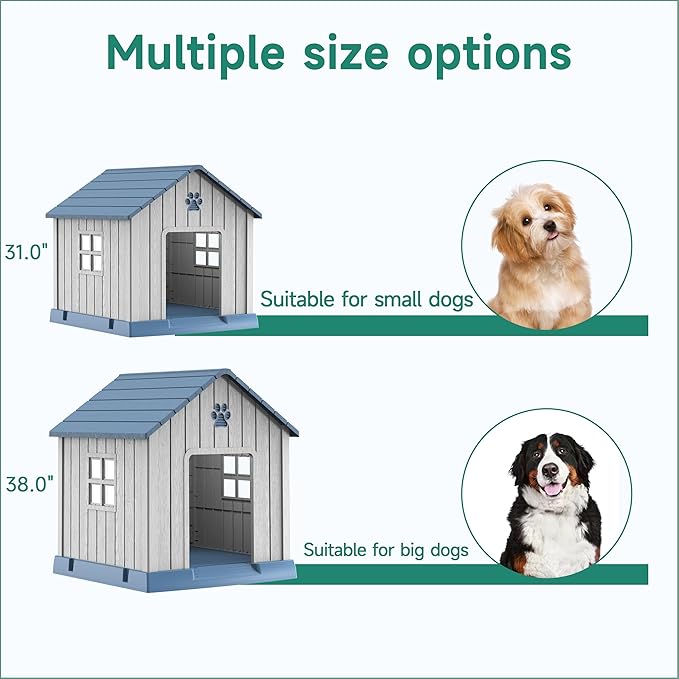 DRATO Dog House Indoor Outdoor for Small to Large Sized Dogs Indoor Outdoor Doghouse Puppy Shelter with Elevated Floor, Easy to Assemble (Blue, 38Inch(37.8 * 40.87 * 38.82))-PurrikoPets