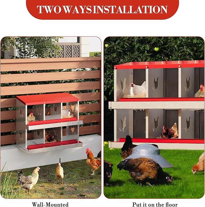 6 Hole Chicken Nesting Box with Roll Out Egg Tray, Rustproof & Ventilated Chicken Laying Boxes for Hens, Chickens, Ducks | Easy-Clean Poultry Coop Accessories-PurrikoPets