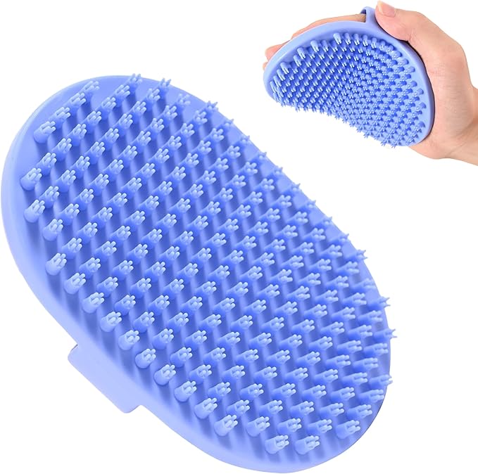 Dog Grooming Bath Brush, Pet Rubber Brush For Shower Scrubbing & Soothing Massage, Ideal for Long & Short Haired Dogs and Cats, Essential Puppy Grooming Accessories, Short Pins [We Love Doodles]-PurrikoPets