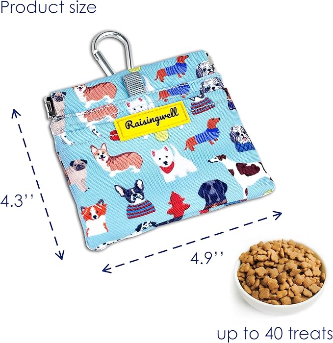 Dog Treat Pouch,Cotton Pocket Sized Training Holder, Hand Free Walking Funny Bag with Carabiner, Self-Closing Pet Feed Snack Reward, Behavior Aids for Puppy Travel or Outdoor Use（Dog Puzzle）-PurrikoPets
