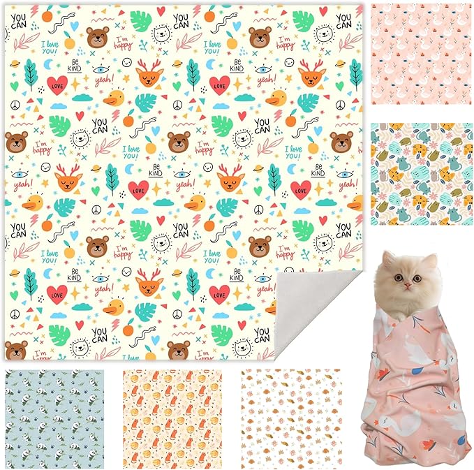 33.5" Cat Wrap for Grooming, Maximum, Self-Adherent Soft Cat Blanket for Nail Clipping, Anti-Scratch-Escape Calming Wrap, Cats Burrito Swaddle for 6-18 lbs (Funny Bear, XX Large)-PurrikoPets