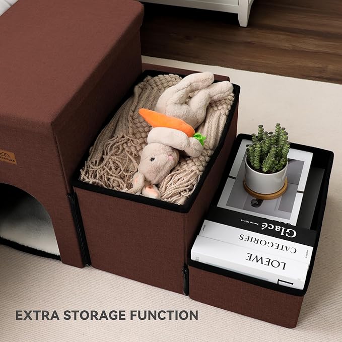 Dog Stairs with Condo 18" H, 3-Step Wider Dog Steps for High Beds Couch, Folding Storage Pet Stairs Gift for Small/Medium/Large Old Dogs Cats, Ramp for Climbing Car Up to 200 lbs, Brown-PurrikoPets