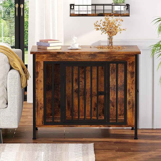 EasyCom 31.5" Small Dog Crate Furniture, Chew-Resistant Dog Crates for Small and Medium Dogs, Dog Kennel Furniture Indoor with 2 Doors and 3.94" Raised Feet, as TV Stand, End Table, Crate Table-PurrikoPets