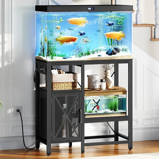 20-37 Gallon Fish Tank Stand, Aquarium Stand with Power Outlet and Storage Cabinet, Heavy Duty Tank Stand Suitable for Turtle Tank, Reptile Terrarium, for Home Office, Black FTHB40E01-PurrikoPets