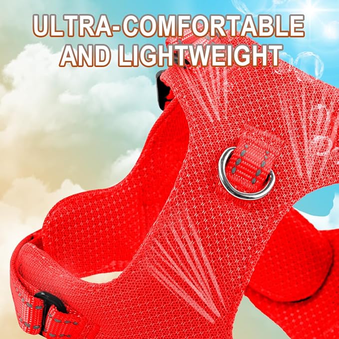 Dog Harness Step in Dog Vest Harness, Reflective Adjustable Puppy No Pull Harness Breathable Soft for Small and Medium Dogs Cats, Red, S-PurrikoPets