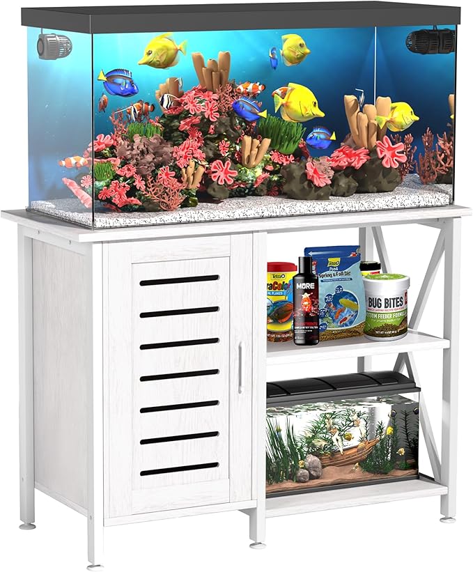 40-50 Gallon Fish Tank Stand, Aquarium Stand with Cabinet Accessories Storage, Heavy Duty Metal Frame, 40.55" L*18.89" W Tabletop, 850LBS Capacity, White PG02YGW-PurrikoPets