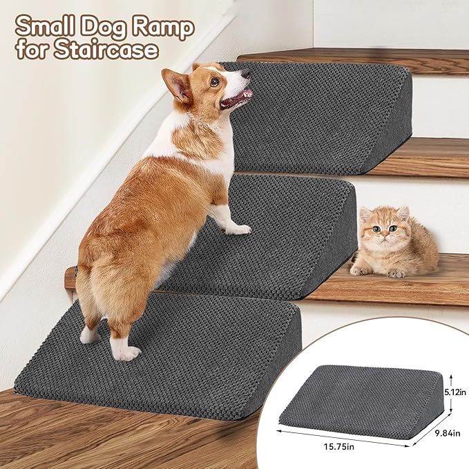Dog Stairs & Steps Ramps for High Beds 30 inches High Tall, LitaiL 6 Step Pet Stairs Steps for Small Large Dogs, Non-Slip Dog Ramps with 3 Pack Ramps for Staircase-PurrikoPets
