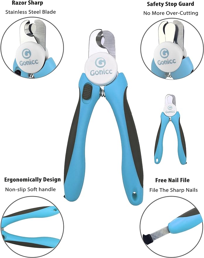 gonicc Professional Small Dog and Cat Nail Clippers Sharp Stainless Steel Pet Nail Trimmers(with Free Nail File in Handle), with Safety Guard to Avoid Overcutting-PurrikoPets