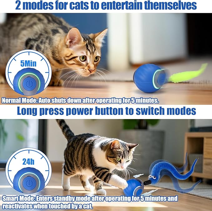 AIERSA 2Pcs Interactive Automatic Cat Toys for Bored Indoor Adult Cats,Self Play Speed Tail Toy with 3 Tails and 4 Springs-PurrikoPets