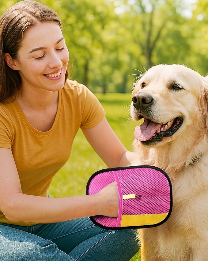 2025 Thickened Electrostatic Pet Hair Removal Gloves (2 Pcs) - Reusable Strong Grooming Gloves for Cats & Dogs, Hair Remover for Couch, Furniture, Carpet, Car Seats & Clothing (Pink)-PurrikoPets