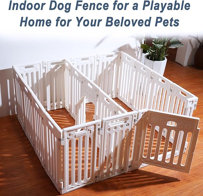 2 Room Dog Playpen with Door,DIY Shape Combination Puppy Pen,16-Panel+2 Link Piece+Large Door+Small Door,25.5" H Dog Fence,Non-Slip&Secure Pet Gate,Easy to Assemble (Two Rooms)-PurrikoPets