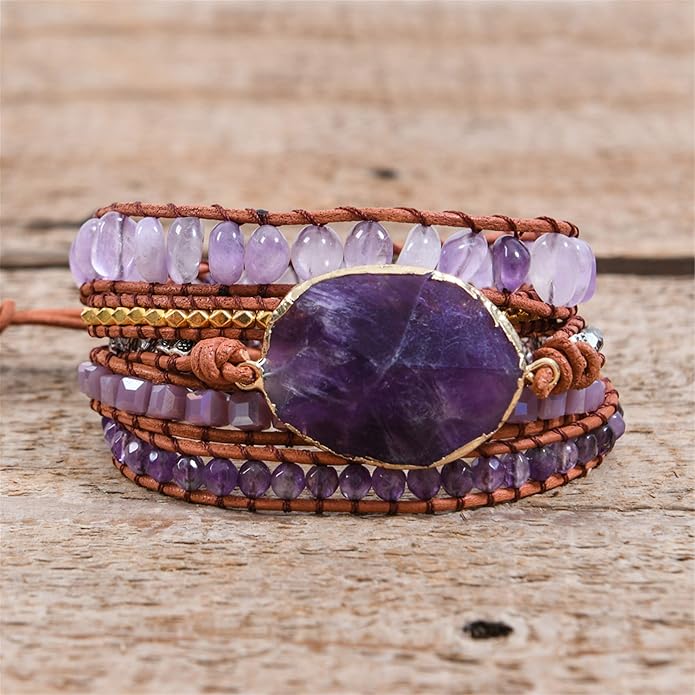 YGLINE Boho Handmade Wrap Leather Tube Crystal Stone Bracelet for Women