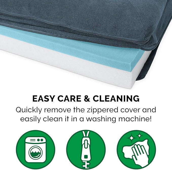 Furhaven Cooling Gel Dog Bed for Large Dogs w/ Removable Bolsters & Washable Cover, For Dogs Up to 125 lbs - Sherpa & Chenille Sofa - Orion Blue, Jumbo Plus/XXL-PurrikoPets