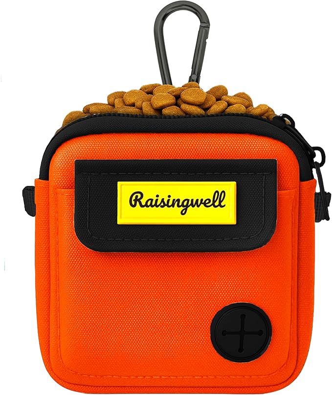 Dog Treat Pouch for Pet Walking and Training with Clicker Poop Bags, and Three Bags Design Small Fanny Zipper Pack Holder for Puppy Snack Dispenser Kit for Leash and Outdoor Use (Orange)-PurrikoPets