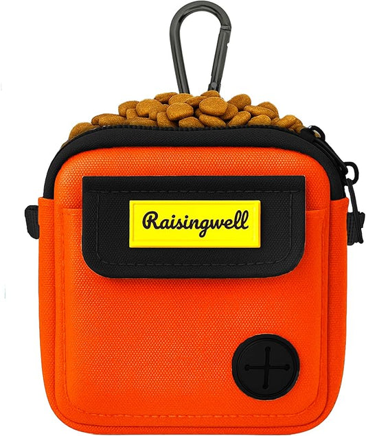 Dog Treat Pouch for Pet Walking and Training with Clicker Poop Bags, and Three Bags Design Small Fanny Zipper Pack Holder for Puppy Snack Dispenser Kit for Leash and Outdoor Use (Orange)-PurrikoPets