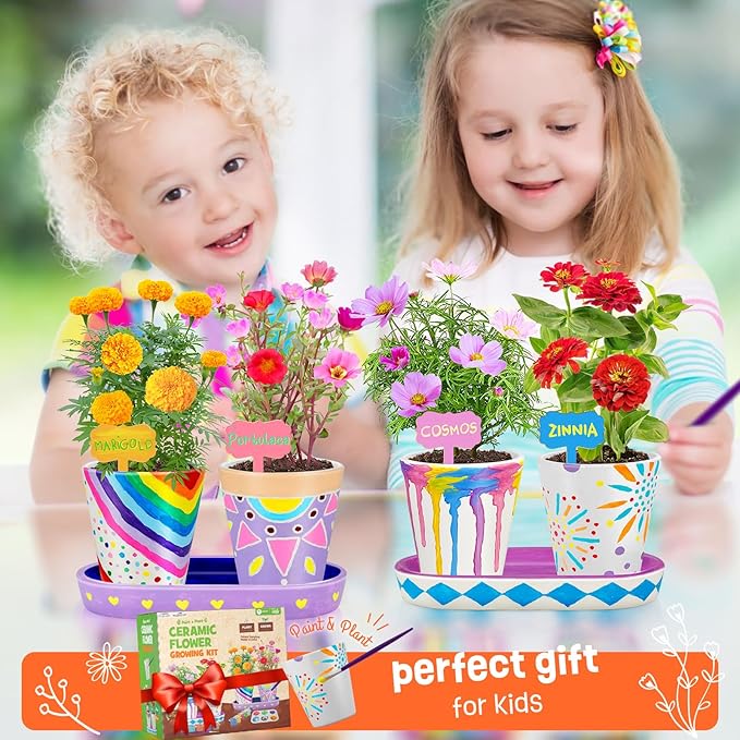 4 Set Paint & Plant Flower Gardening Kit - Gifts for Girls Ages 8-12, Arts and Crafts for Kids Ages 8-12, Kids Gardening Set, Birthday Toys Gifts for Girls Boys Ages 6 7 8 9 10 11 12-PurrikoPets