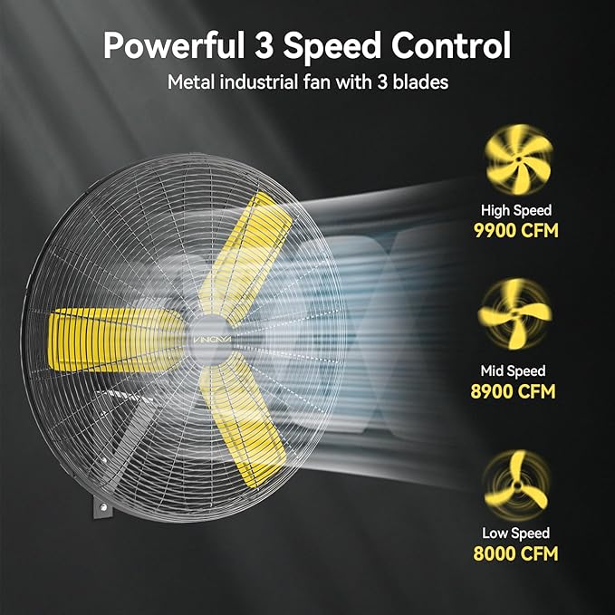 30 Inch Industrial Wall Mount Fan Oscillating, 8900 CFM Commercial Metal Wall Fans with Poweful Motor, 3 Speed, Heavy Duty Construction Indoor for Warehouse, Workshops, and Garage, UL Listed-PurrikoPets