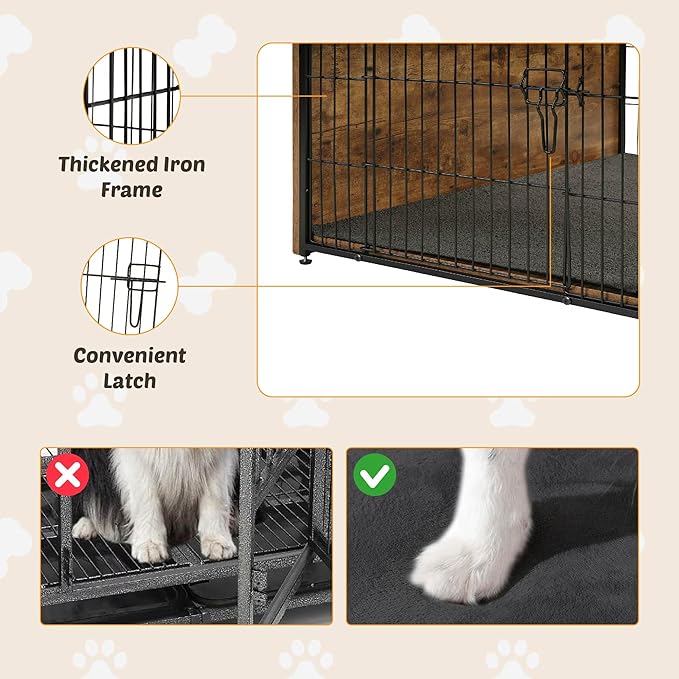 Dog Kennel Furniture, Wooden Dog Crate End Table with Dual Doors, Chew-Proof Design & Cushion, Heavy Duty Dog Crate, Decorative Pet Crate Dog Cage for Indoor (39 Inch)-PurrikoPets