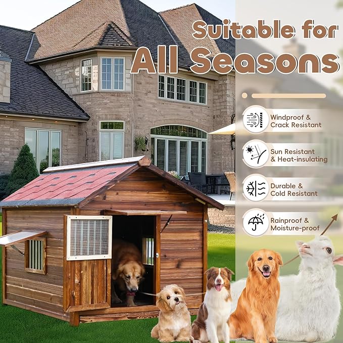 Dog House Outdoor for Large Breed Dogs with Removable Floor&Roof,Warm Big Dog Houses for Medium Dogs,Heavy Duty Indoor Pet House,5XL-68.11"(D) X 54.33"(W) X 58.27 "(H)-PurrikoPets