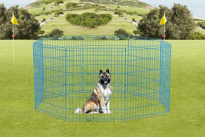 30 Tall Dog Blue Playpen Crate Fence Pet Kennel Play Pen Exercise Cage -8 Panel-PurrikoPets