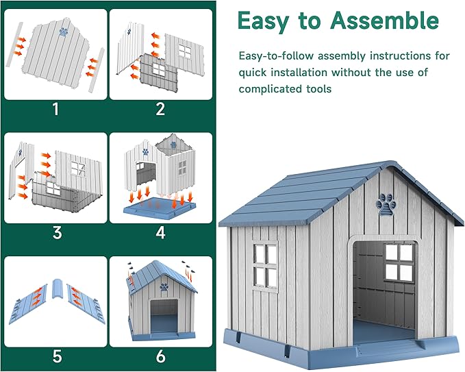 DRATO Dog House Indoor Outdoor for Small to Large Sized Dogs Indoor Outdoor Doghouse Puppy Shelter with Elevated Floor, Easy to Assemble (Blue, 38Inch(37.8 * 40.87 * 38.82))-PurrikoPets