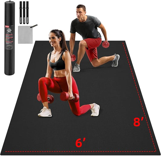 Extra Large Exercise Mat, 10'x6'/9'x6'/8'x6'/7'x5'/6'x4' (8mm/10mm) Thick Workout Mat for Home Gym Flooring, Garage, Shoe-Friendly, High-Density, MMA, HIIT, Weight Lifting, Cardio&Strength-PurrikoPets