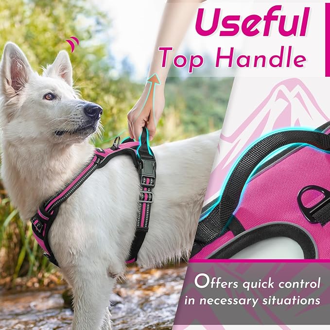 Eagloo Dog Harness Large Breed, No Pull Service Vest with Reflective Strips and Control Handle, Adjustable and Comfortable for Easy Walking, No Choke Pet Harness with 2 Metal Rings, Rose Red, XL-PurrikoPets