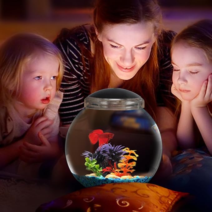 1-Gallon Globe Fish Tank with LED Lighting (7 Color Selections), Impact-Resistant Plastic-PurrikoPets