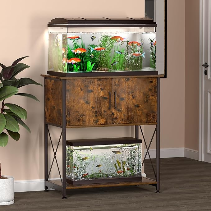 20-29 Gallon Aquarium Stand Metal Frame Fish Tank Stand with Cabinet Storage, for 20 Gallon Long Aquarium,30.7" L*16.5" W Tabletop,330LBS Capacity Rustic Brown and Black PG01YGN-PurrikoPets