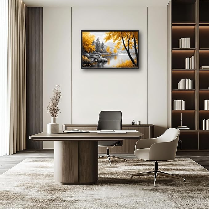 Framed Large Tree Wall Art for Living Room, Oversized Zen Trees Wall Decor, Black and Golden Forest Canvas Pictures Home Decoration for Living Room Bedroom Office 36"x24"-PurrikoPets