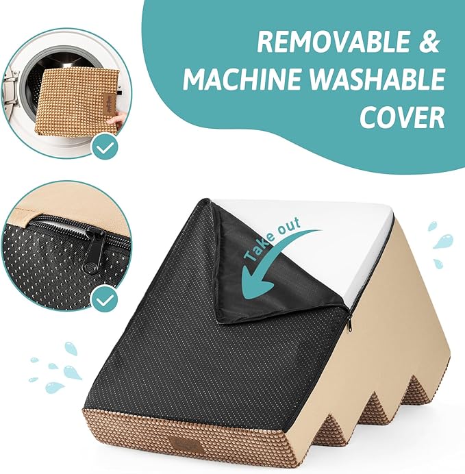 Dog Stairs for Small Dogs, 4 Tier Wider Pet Stairs for Couch and Beds, 17.7" H Non-Slip Dog Steps for Old Cats, Puppy, Small Medium Dogs, 17.7x23.6x17.7 inch, Light Brown-PurrikoPets