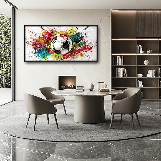 Extra Large Framed Soccer Wall Art,Oversized Colorful Graffiti Sport Ball Wall Decor Pictures for Living Room,Canvas Print Painting Modern Artwork Bedroom Office Bathroom Home Decor 60L x30W-PurrikoPets