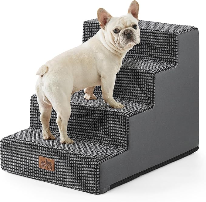 Dog Stairs for Small Dogs, 4 Tier Wider Pet Stairs for Couch and Beds, 17.7" H Non-Slip Dog Steps for Old Cats, Puppy, Small Medium Dogs, 17.7x23.6x17.7 inch, Dark Grey-PurrikoPets