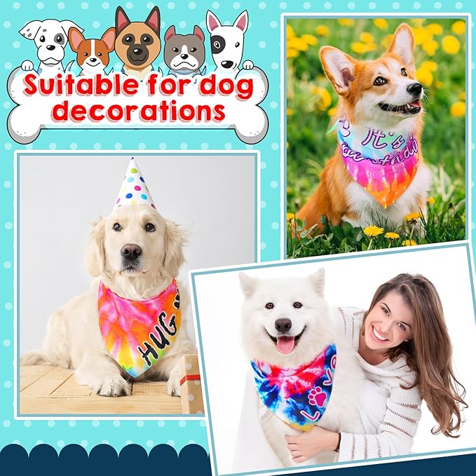 50 Pcs Tie Dye Dog Bandanas Bulk Pet Bibs Colorful Triangle Scarf Tie Dye with Sayings Pet Bandanas for Medium Large Dogs Spring Summer Birthday Costume Decor-PurrikoPets