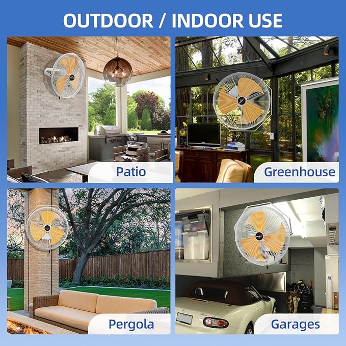 20 Inch Outdoor Wall Fan, 5800 CFM Waterproof Wall Mounted Fan Industrial Grade Metal Outdoor Fans, 3 Speeds, Adjustable Tilt, for Patio, Greenhouse, Garage, Gazebo Use, UL Listed-PurrikoPets