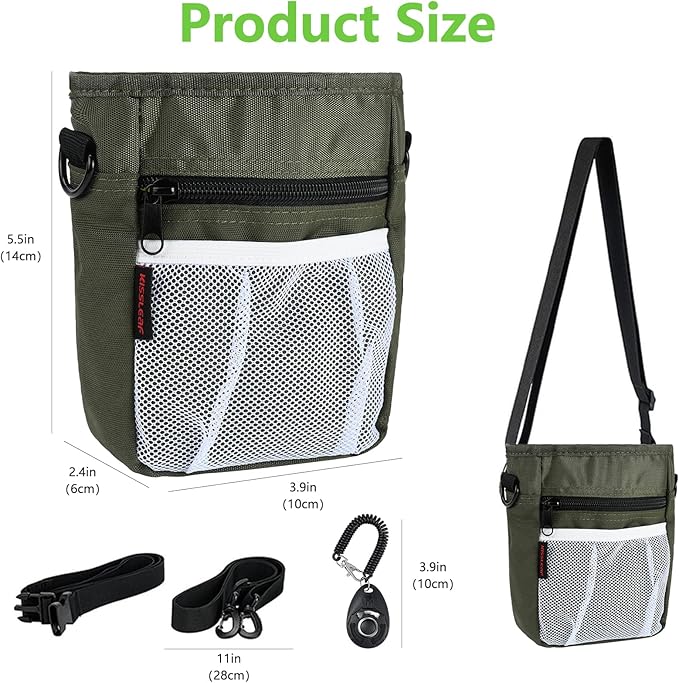 Dog Treat Pouches for Pet Training with Magnetic Closure Treat Pouches for Pet Training,Large Dog Treat Training Pouch and Dog Clicker,Training Treat Pouch Built-in Poop Bag Dispenser-Green-PurrikoPets