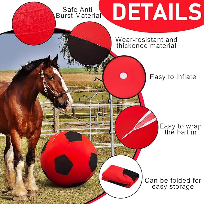 40inch Giant Herding Ball with Ball Cover Anti Burst Please Watch VCR for How to Inflation Horse Toys for Horses Stall Entertainment Play, Pump Included(Red Color,Stylish)-PurrikoPets