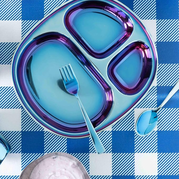 Ahimsa Stainless Steel Kids Utensils - Kids Fork and Spoon Set, Pediatrician Designed Toddler Utensils, 100% BPA Free & Dishwasher Safe (Iridescent Blue)-PurrikoPets