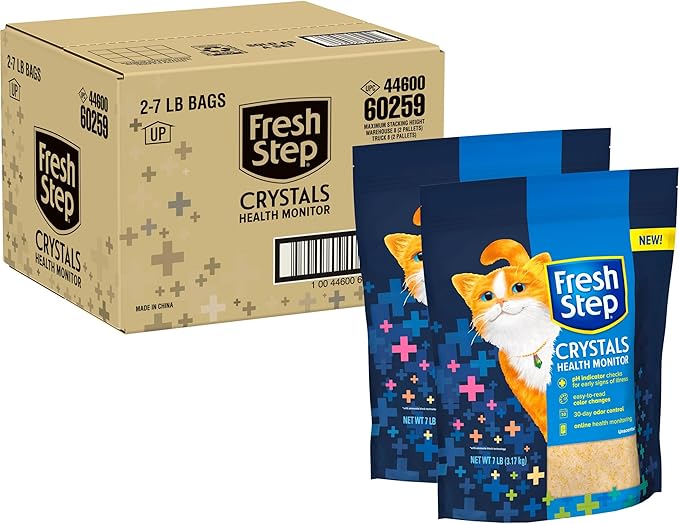 Fresh Step Crystals Health Monitoring Cat Litter, Color-Changing Litter Helps Detect Irregularities in Cat Urine, Controls Odor for 30 Days, 14 lbs. (2 x 7 lb. Bag)-PurrikoPets