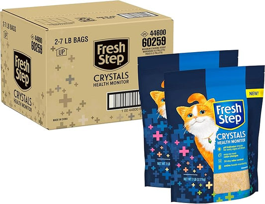Fresh Step Crystals Health Monitoring Cat Litter, Color-Changing Litter Helps Detect Irregularities in Cat Urine, Controls Odor for 30 Days, 14 lbs. (2 x 7 lb. Bag)-PurrikoPets