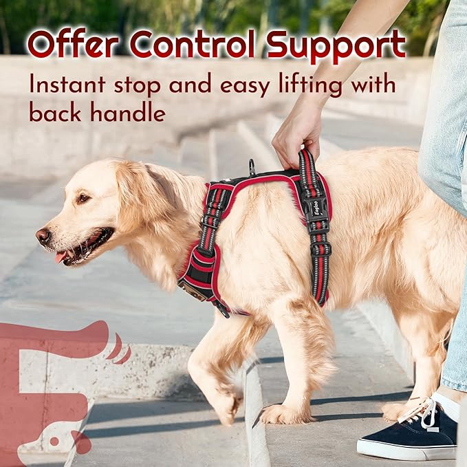 Eagloo Dog Harness Medium Sized, Easy Wearing with 3 Buckles, Adjustable No Pull Pet Harness with 2 Rings for Walking, No Chock Reflective Soft Padded Vest with Control Handle, Black & Red, M-PurrikoPets