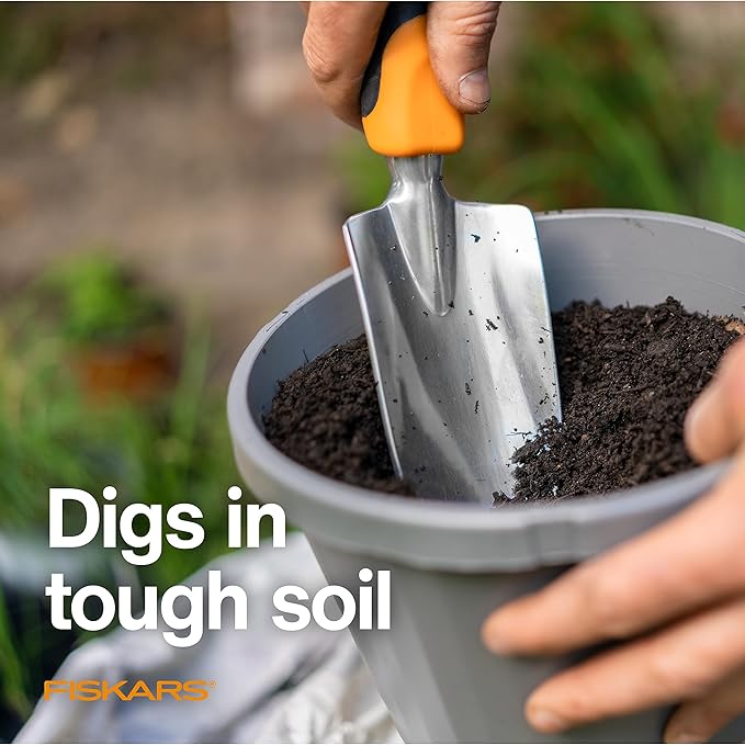 Fiskars Ergo Garden Trowel for Digging and Planting, Heavy Duty Gardening Hand Tool with Hanging Hole-PurrikoPets