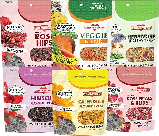Exotic Nutrition Herbivore Treats 6 Pack - Healthy Assortment Small Animal Pet Treat - Squirrels, Guinea Pigs, Rabbits, Chinchillas, Prairie Dogs, Degus, Hamsters, Gerbils, Herbivores-PurrikoPets