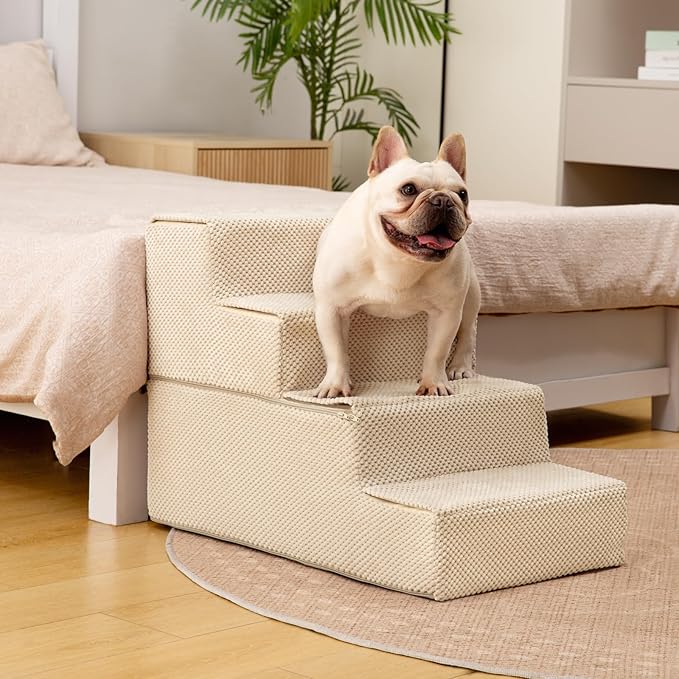 Dog Stairs for Bed 18.5" H, 4-Step Dog Steps for Small Dogs and Cats, Indoor Non-Slip Balanced Pet Stairs are Suitable for Puppy, Older Cat,Beige-PurrikoPets