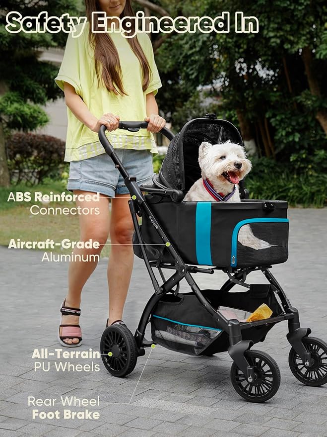 Dog Stroller, Cat Strollers, 5-in-1 Pet Stroller with Detachable Waterproof Carrier for Small/Medium Dogs Cats up to 55lbs, All-in-One Fold Without Detaching Carrier for Dogs Cats 10 lbs to 55 lbs-PurrikoPets