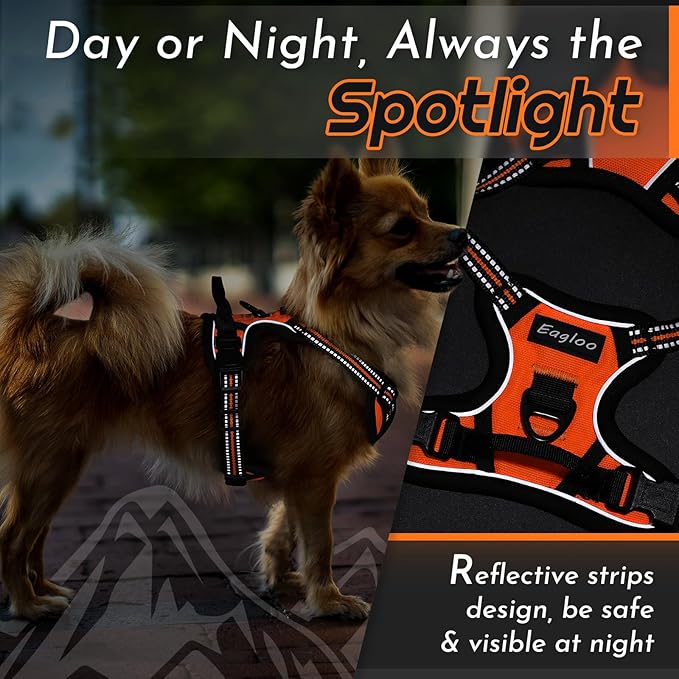 Eagloo Small Dog Harness No Pull, Service Vest with Reflective Strips and Control Handle, Adjustable and Comfortable for Easy Walking, No Choke Pet Harness with 2 Metal Rings, Orange, XS-PurrikoPets