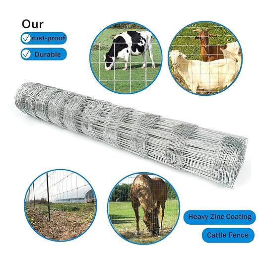 40in x 100ft Galvanized Wire Fence, Hog Goat Fencing Garden Fencing Roll, Heavy Zinc Coating Metal Wire Mesh for Yard Vegetable Plant Protection Poultry Netting-PurrikoPets
