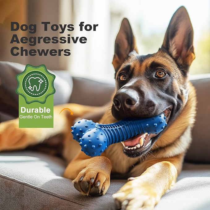 Dog Toys for Aggressive Chewers, Indestructible Chew Toys for Medium Large Dogs,Durable Rubber Dog Bones with Beef Flavor, Tough Dental Toy for Boredom Relief-PurrikoPets
