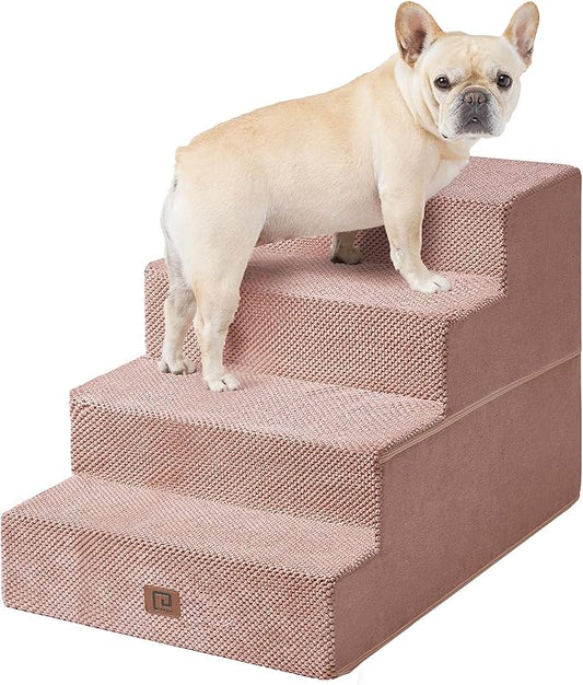 EHEYCIGA Dog Stairs for Bed 20" H, 4-Step Extra Wide Dog Steps for High Bed, Pet Steps for Small Dogs and Cats, Non-Slip Balanced Pet Ramp Indoor, Pink-PurrikoPets